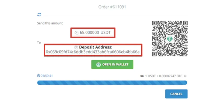 Copy USDT TRC20 deposit wallet address